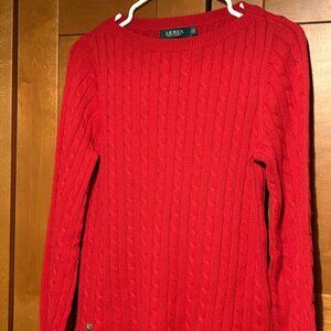 Ralph Lauren Red 100% Cotton Sz M Cable Pullover Sweater $148